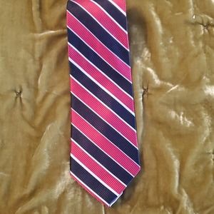Bruno Piattelli red, black and white striped silk tie